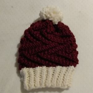 Hand-knit Burgundy And Cream Zigzag Hat